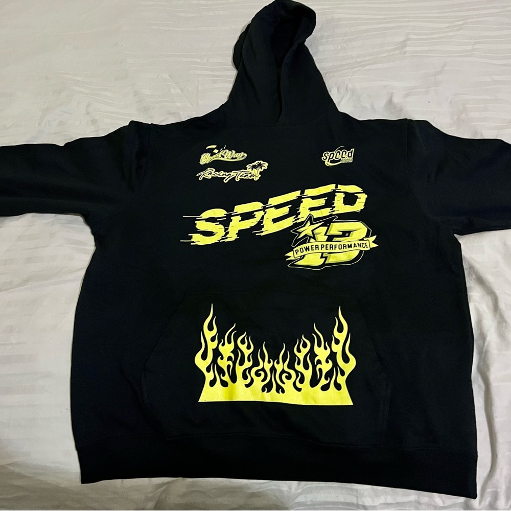Mens large oversized moto print hoodie